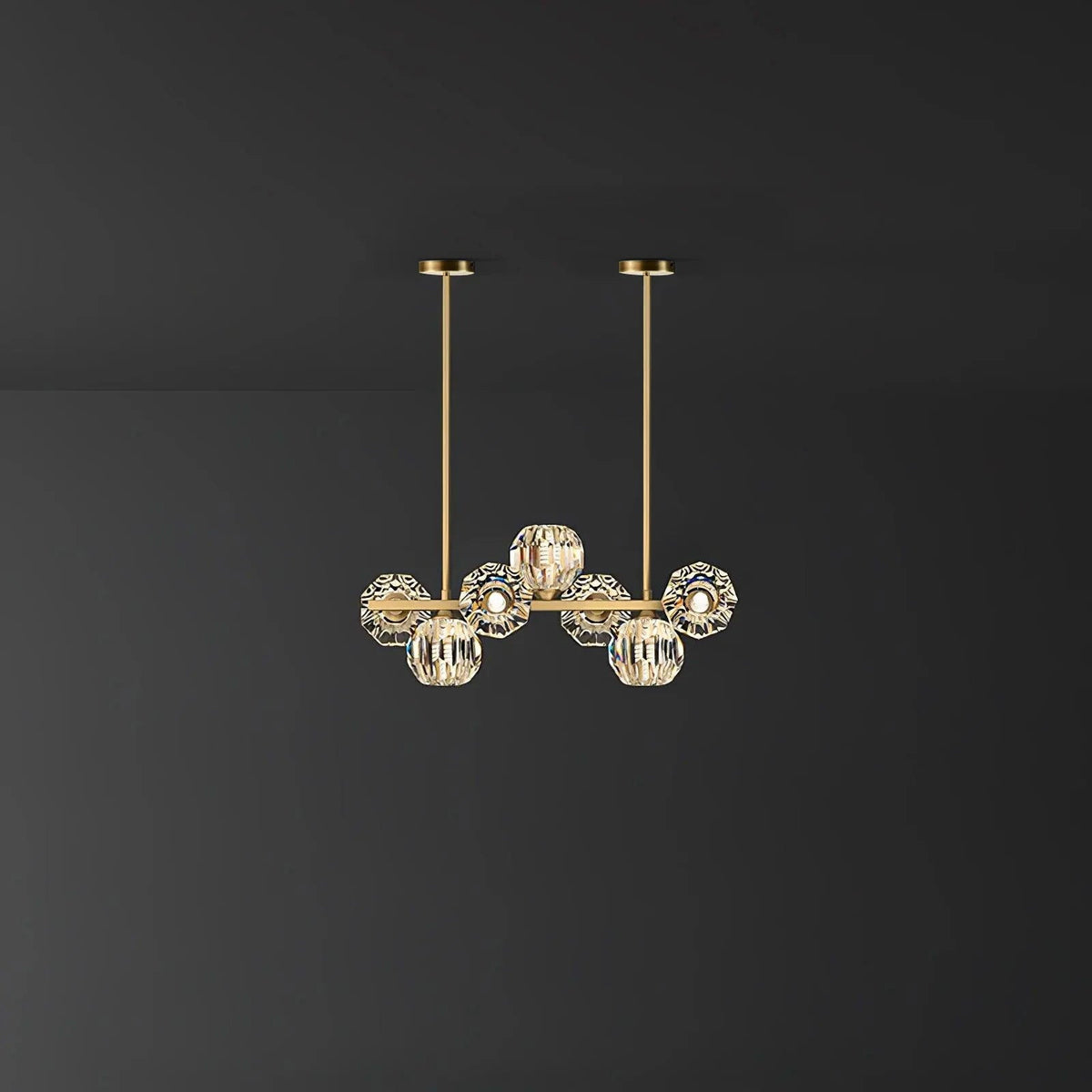 Crystal Glass Ball Curated Mouth-Blown Frosted G – 7 Heads Round Canopy L 25.6 x W 7.1 x H  finish configuration