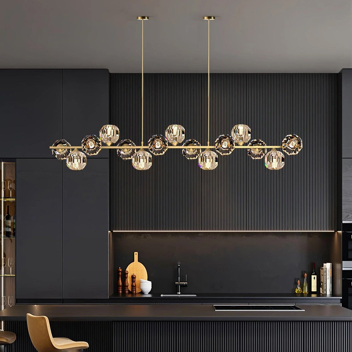 Crystal Glass Ball Curated Mouth-Blown Frosted G installed in residential dining space