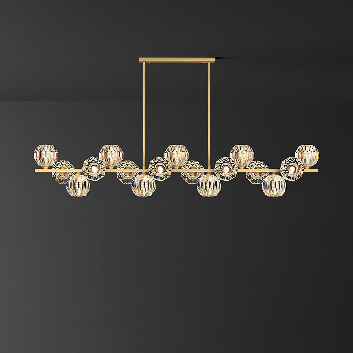 Crystal Glass Ball Curated Mouth-Blown Frosted G – 9 Heads Long Canopy L 32.7 x W 7.1 x H 3 finish configuration