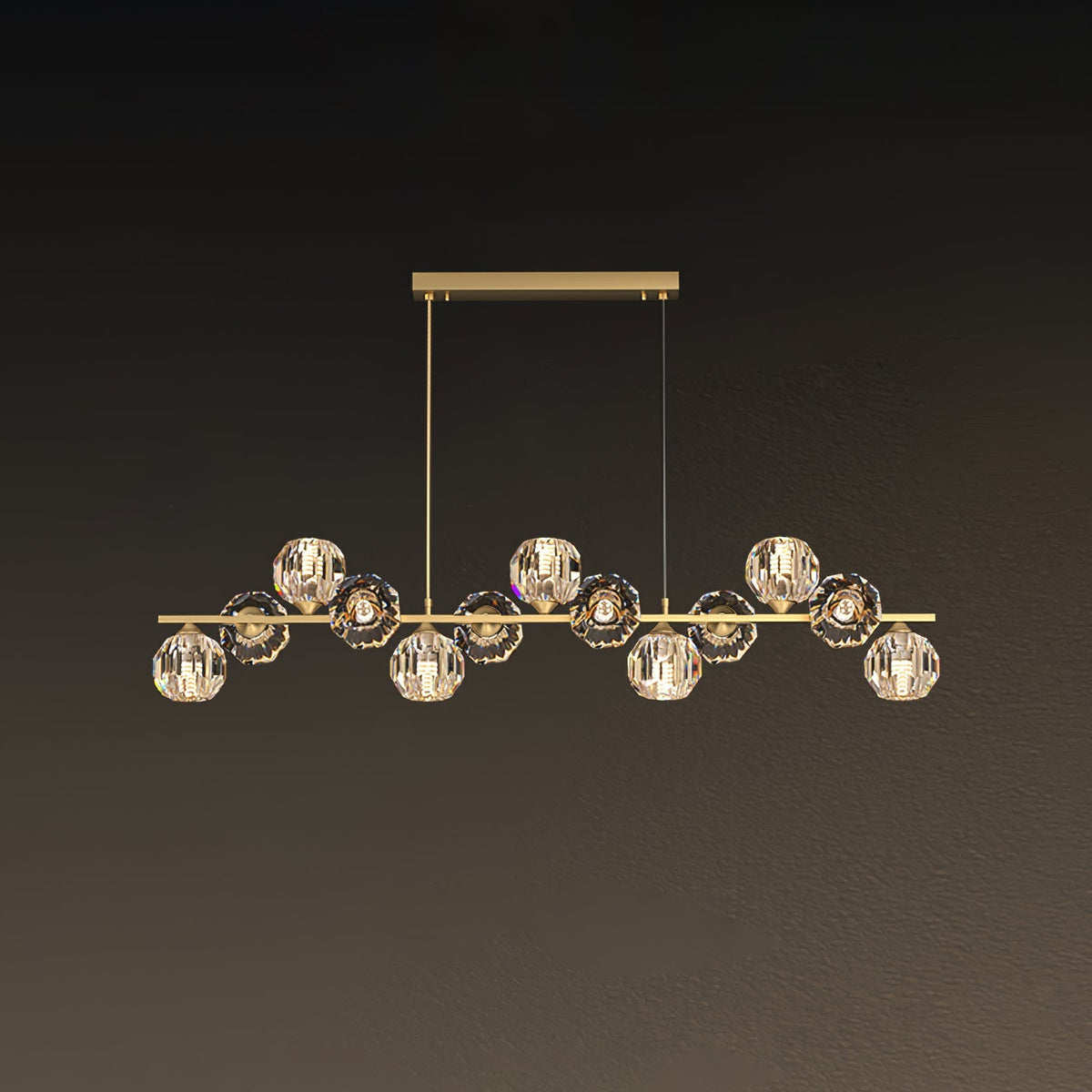 Crystal Glass Ball Curated Mouth-Blown Frosted G – 15 Heads Long Canopy L 55.1 x W 7.1 x H  finish configuration