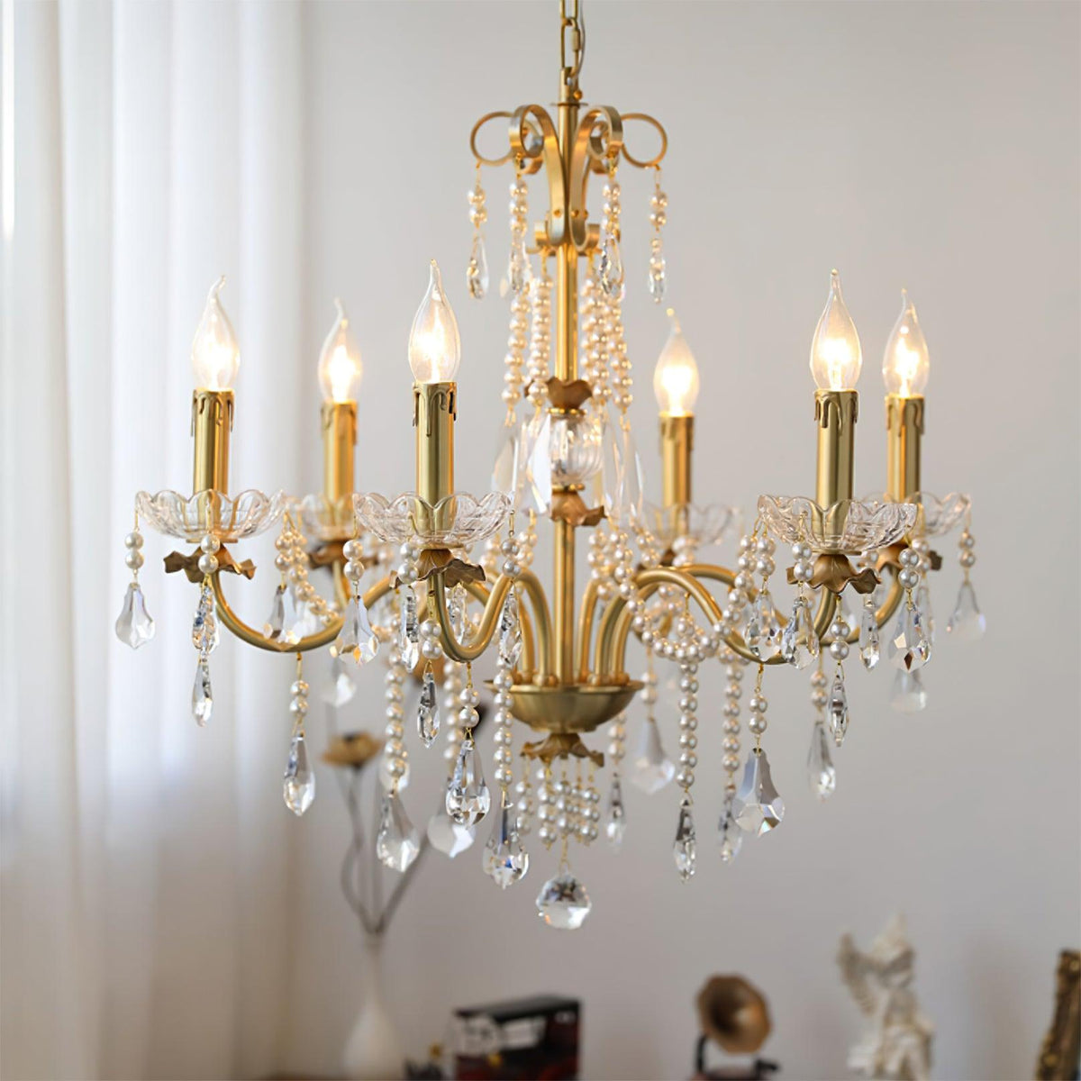 Crystal Pearl Curated Solid Brass Chandelier – structural canopy joint detail