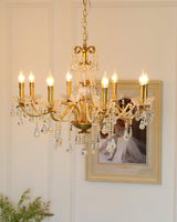 Crystal Pearl Curated Solid Brass Chandelier – full fixture elevation view
