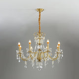 Crystal Pearl Curated Solid Brass Chandelier warm illuminated room view
