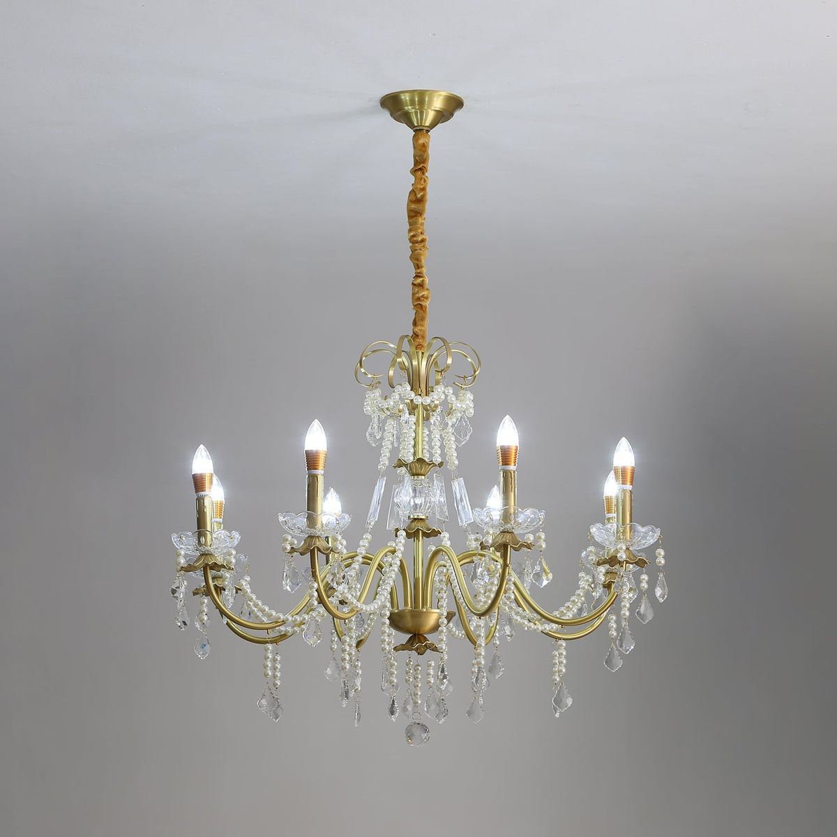 Crystal Pearl Curated Solid Brass Chandelier – architectural ceiling profile