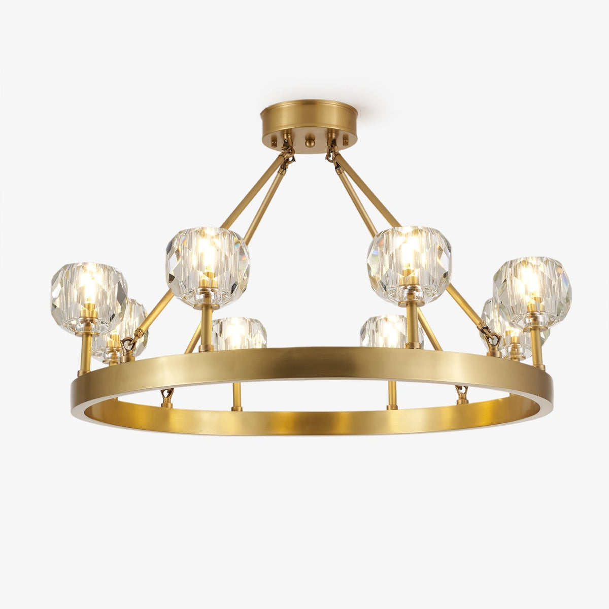 Crystal Round Golden Curated Mouth-Blown Frosted – Mouth-Blown Frosted Glass Chandelier