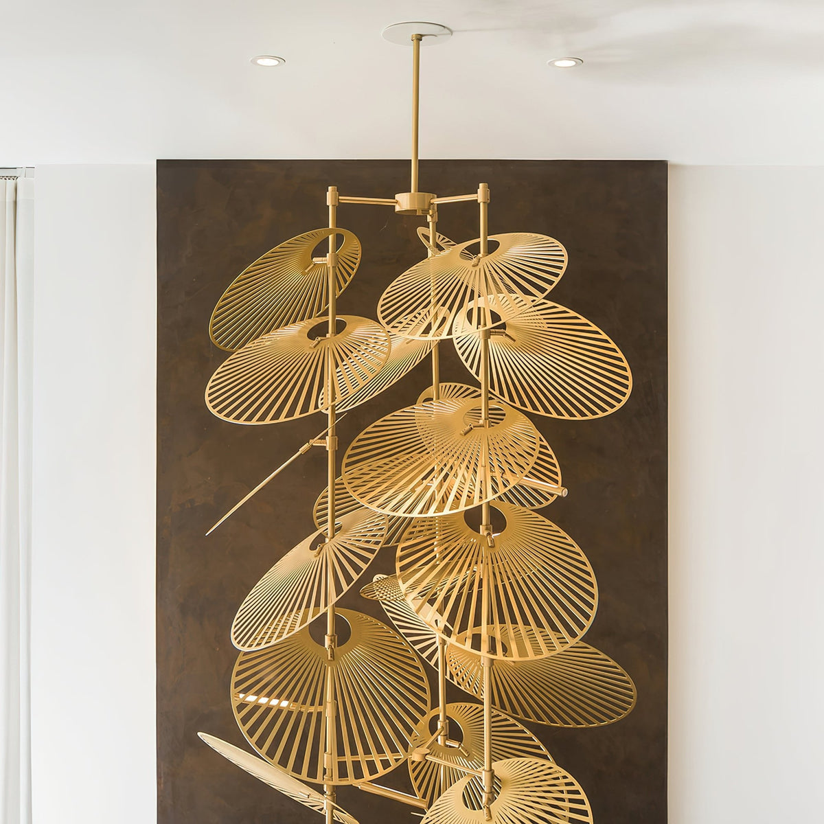 Cattail Leaf Curated Iron & Glass Chandelier – side angled contour profile