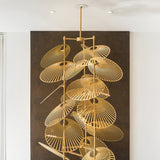 Cattail Leaf Curated Iron & Glass Chandelier – side angled contour profile