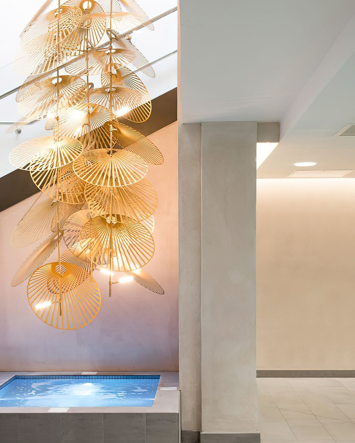 Cattail Leaf Curated Iron & Glass Chandelier – unlit natural material contrast