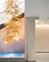 Cattail Leaf Curated Iron & Glass Chandelier – unlit natural material contrast