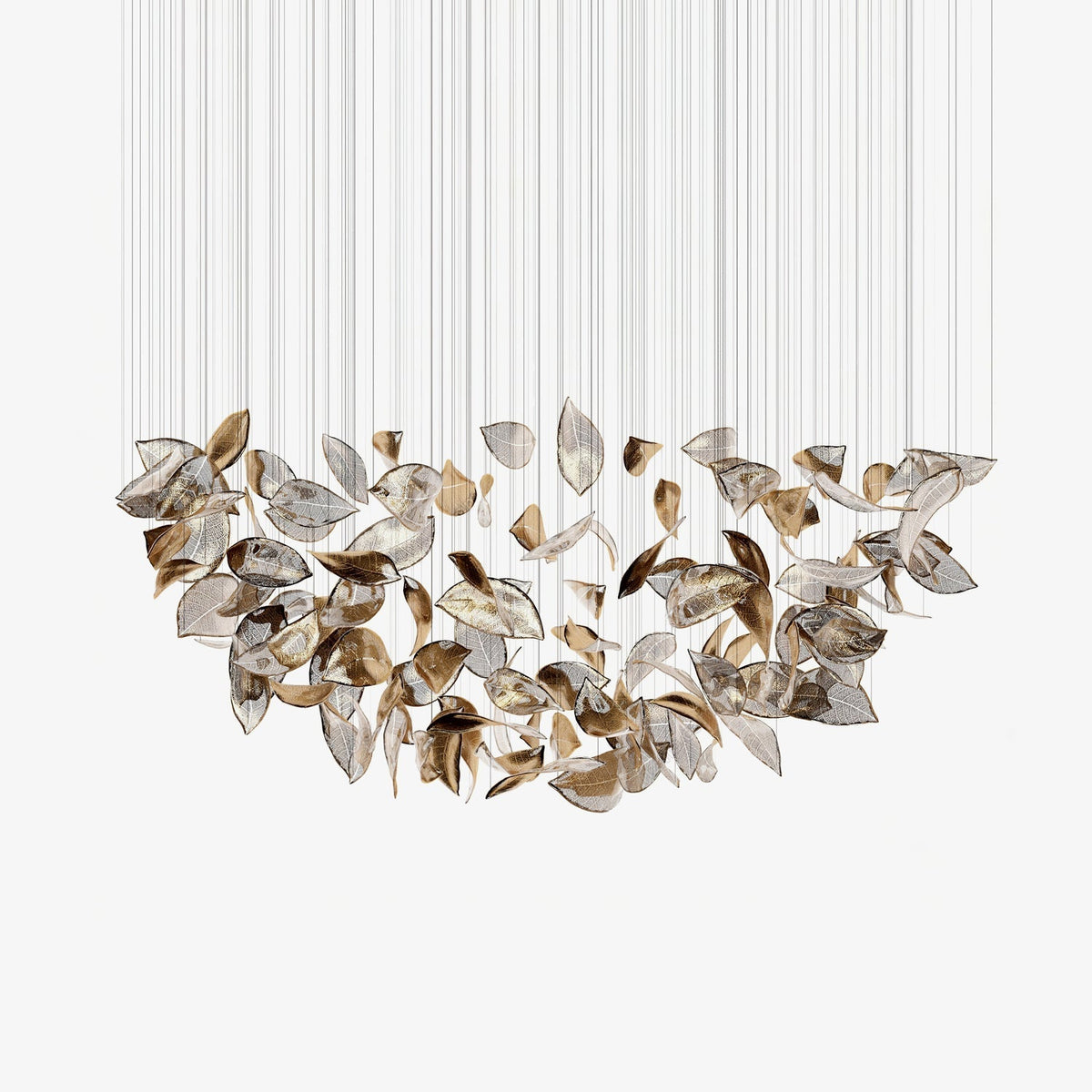 Drifting Leaves Glass Curated Mouth-Blown Froste – Mouth-Blown Frosted Glass Chandelier