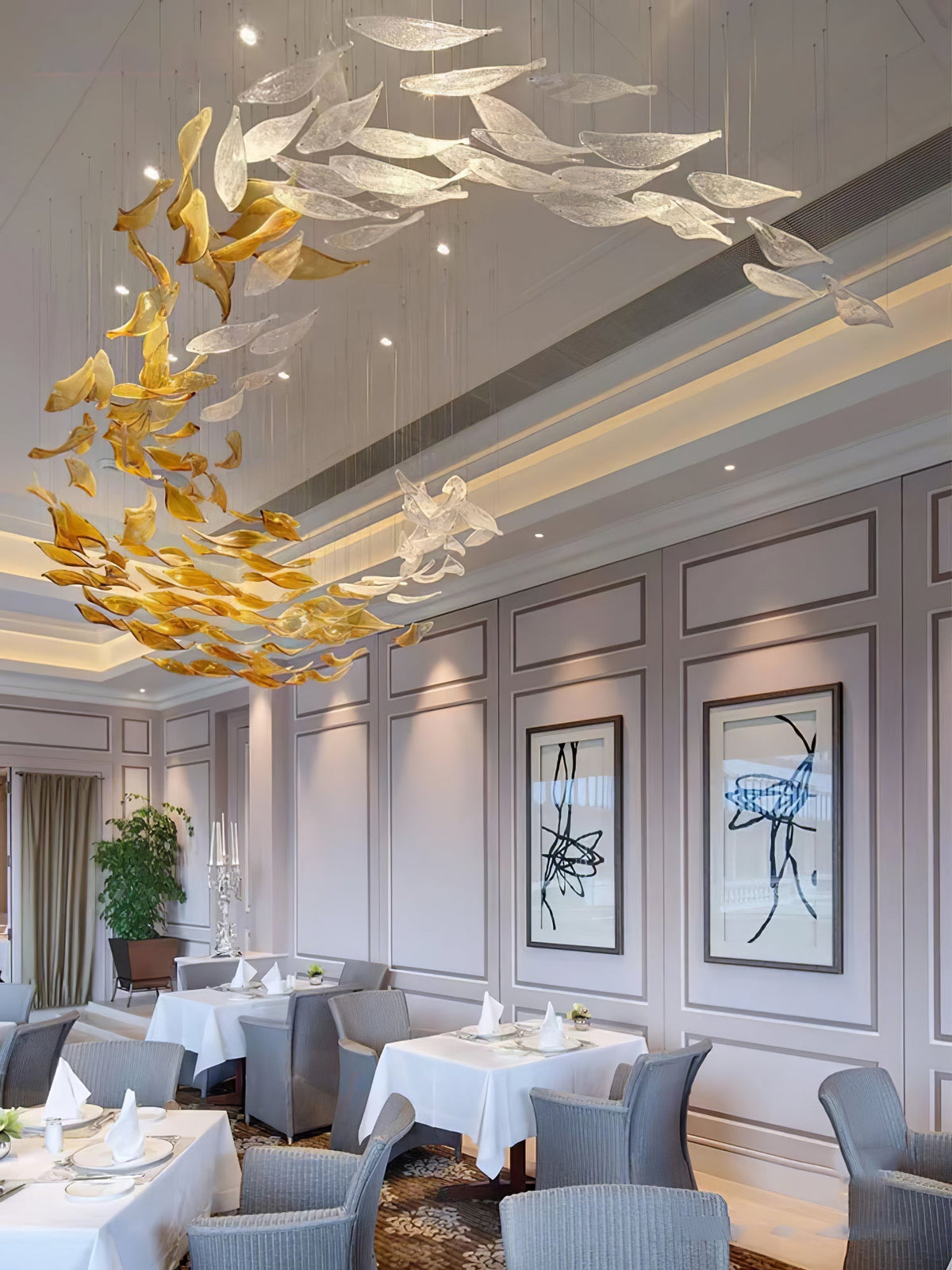 Swaying Leaves Curated Mouth-Blown Frosted Glass – architectural ceiling profile