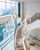 Pluma Sculptural Feather Chandelier – spatial dining room perspective