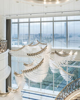 Pluma Sculptural Feather Chandelier – full fixture elevation view