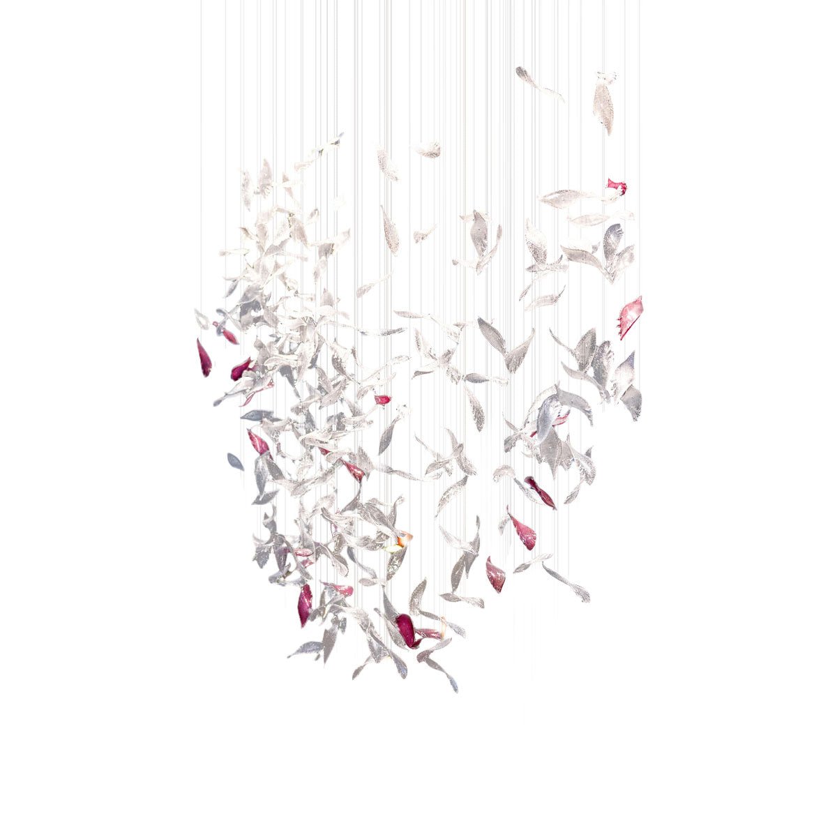 Pluma Sculptural Feather Chandelier – illuminated warm ambiance setting #1