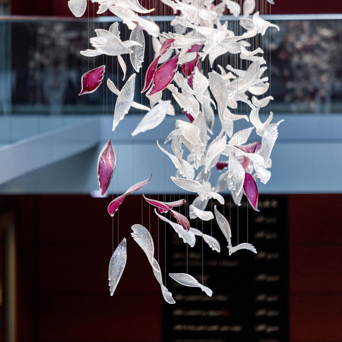 Pluma Sculptural Feather Chandelier – structural canopy joint detail