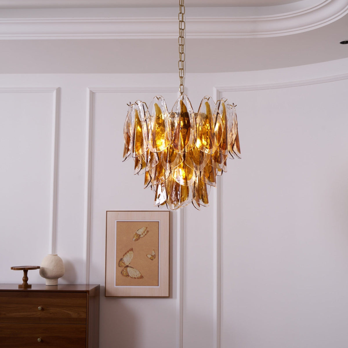 Solviva Glass Curated Amber Art Glass Chandelier – macro detail view #1