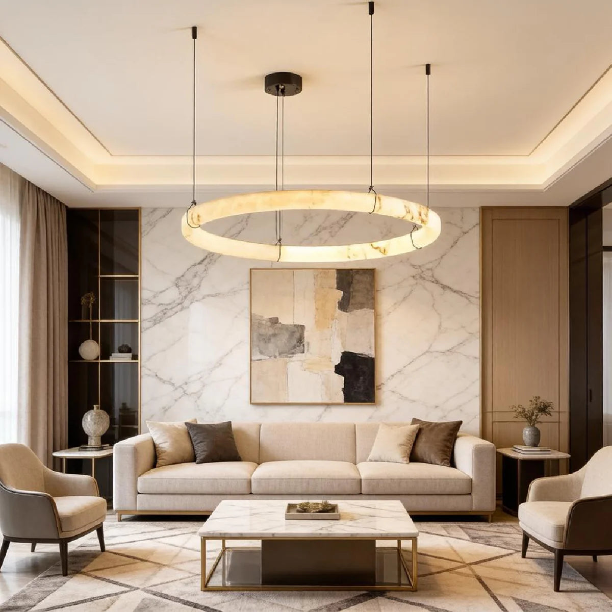 Spanish Alabaster Pendant Light View 11 | Natural Spanish Alabaster Damrekni Pendant Light | Wabi Sabi Lighting | JINSHE | JINSHE