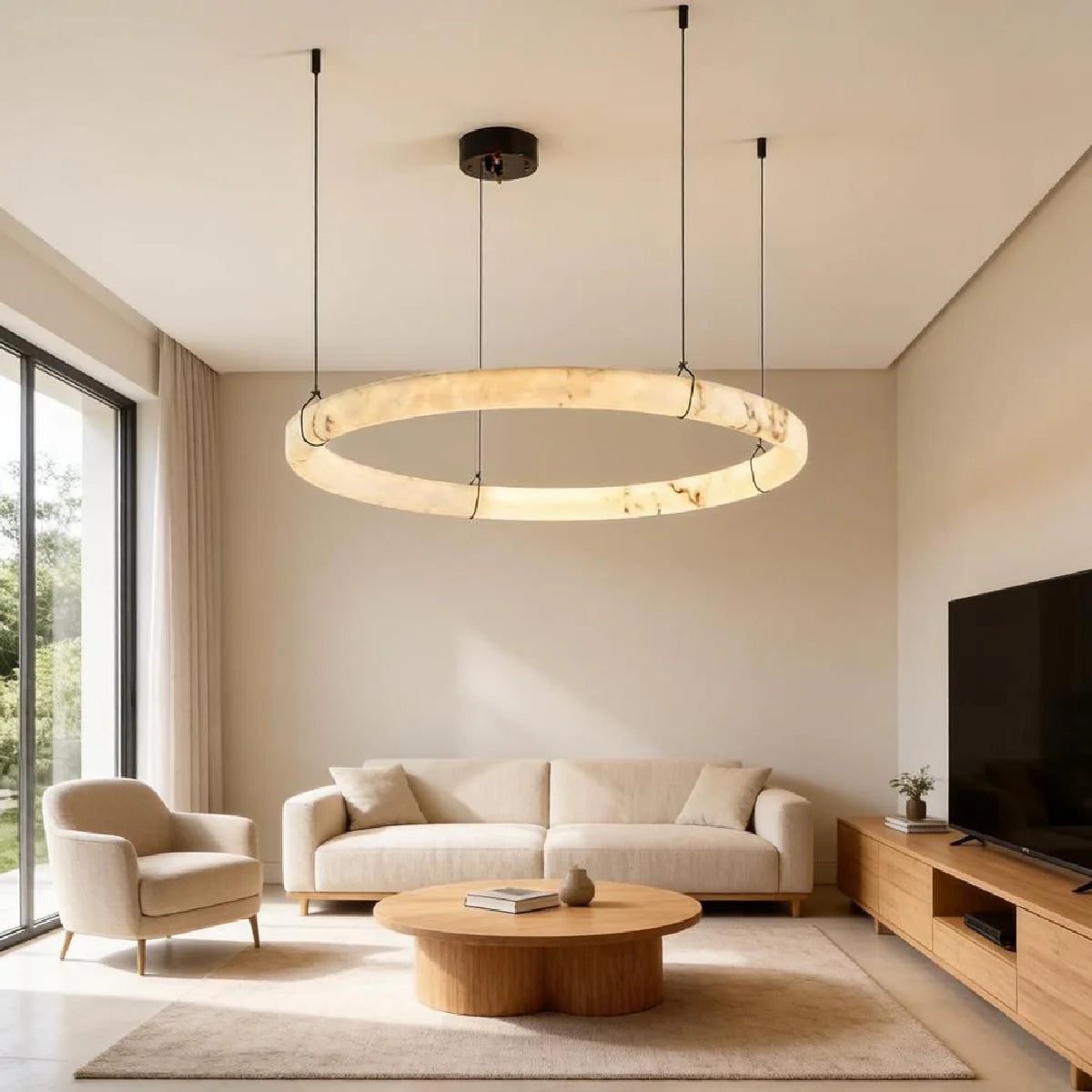 Spanish Alabaster Pendant Light View 2 | Natural Spanish Alabaster Damrekni Pendant Light | Wabi Sabi Lighting | JINSHE | JINSHE