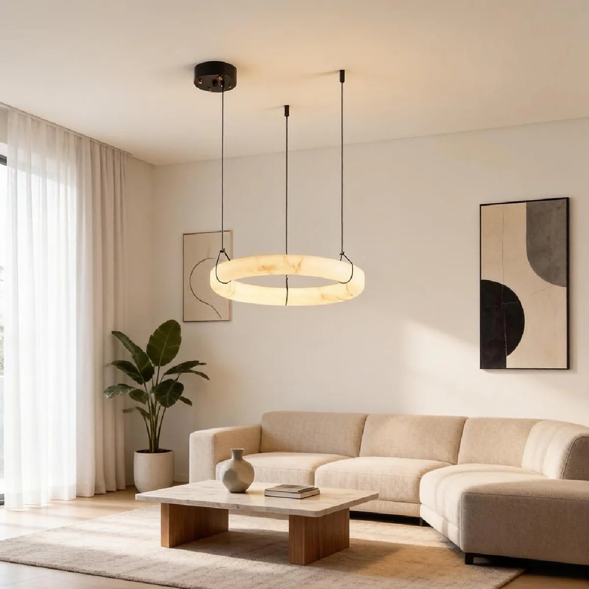Spanish Alabaster Pendant Light View 7 | Natural Spanish Alabaster Damrekni Pendant Light | Wabi Sabi Lighting | JINSHE | JINSHE