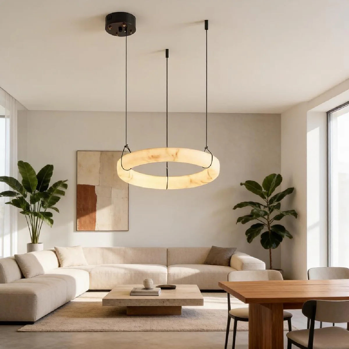 Spanish Alabaster Pendant Light View 8 | Natural Spanish Alabaster Damrekni Pendant Light | Wabi Sabi Lighting | JINSHE | JINSHE