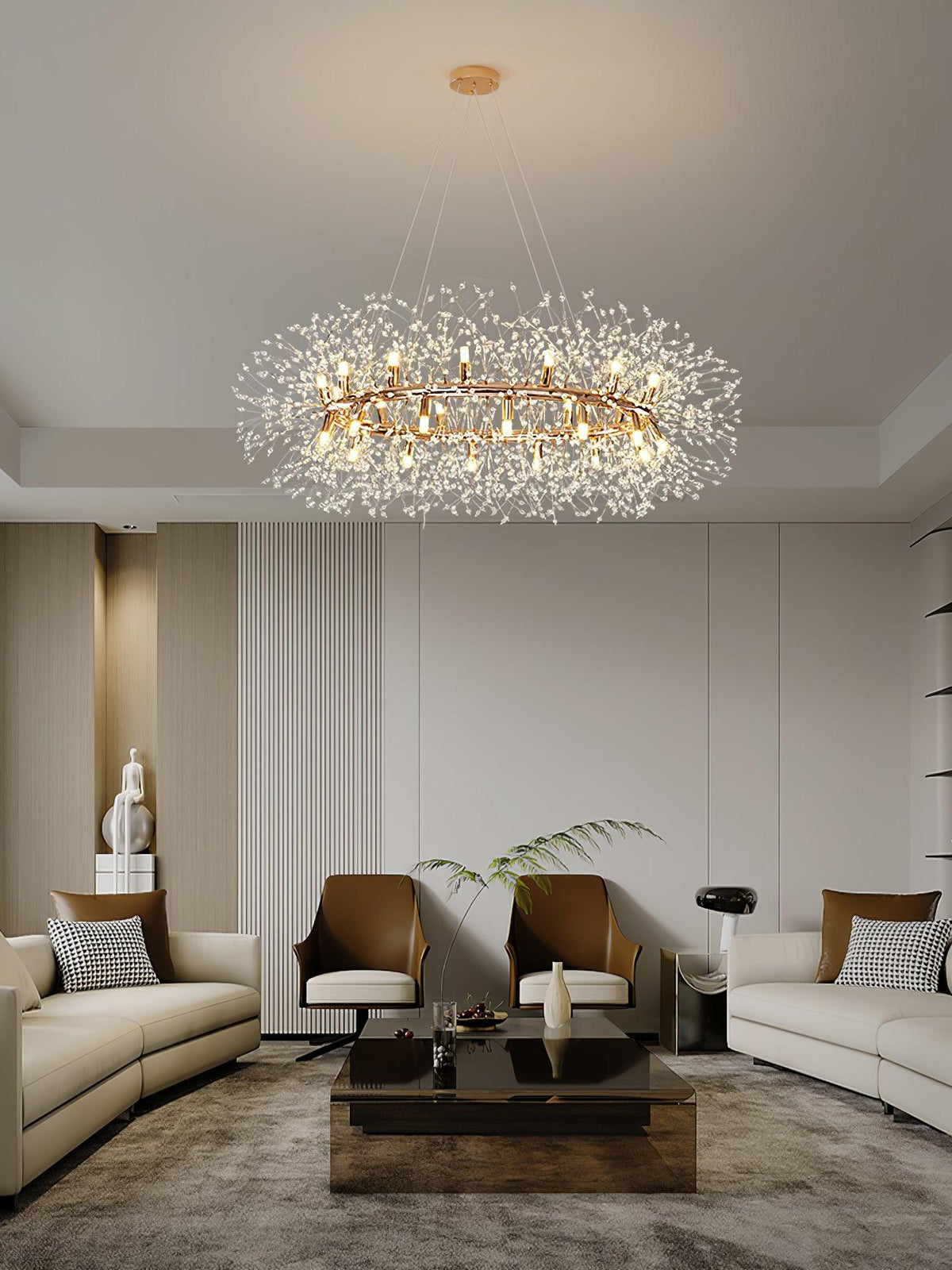 Dandelion Round Curated Mouth-Blown Frosted Glas – spatial dining room perspective