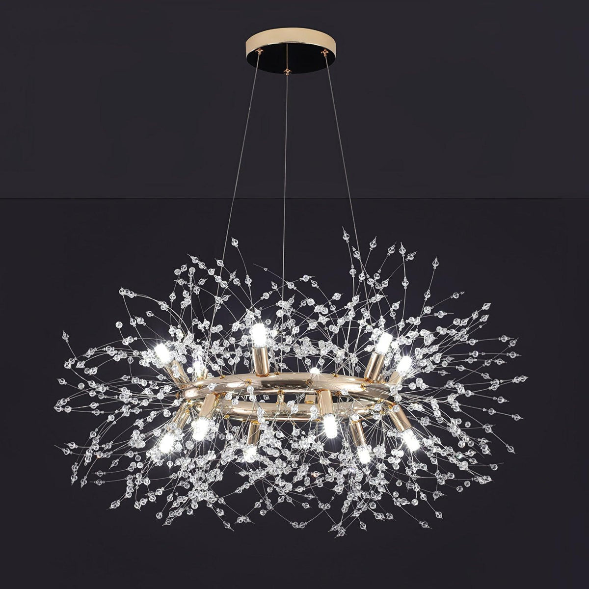 Dandelion Round Curated Mouth-Blown Frosted Glas – full fixture elevation view