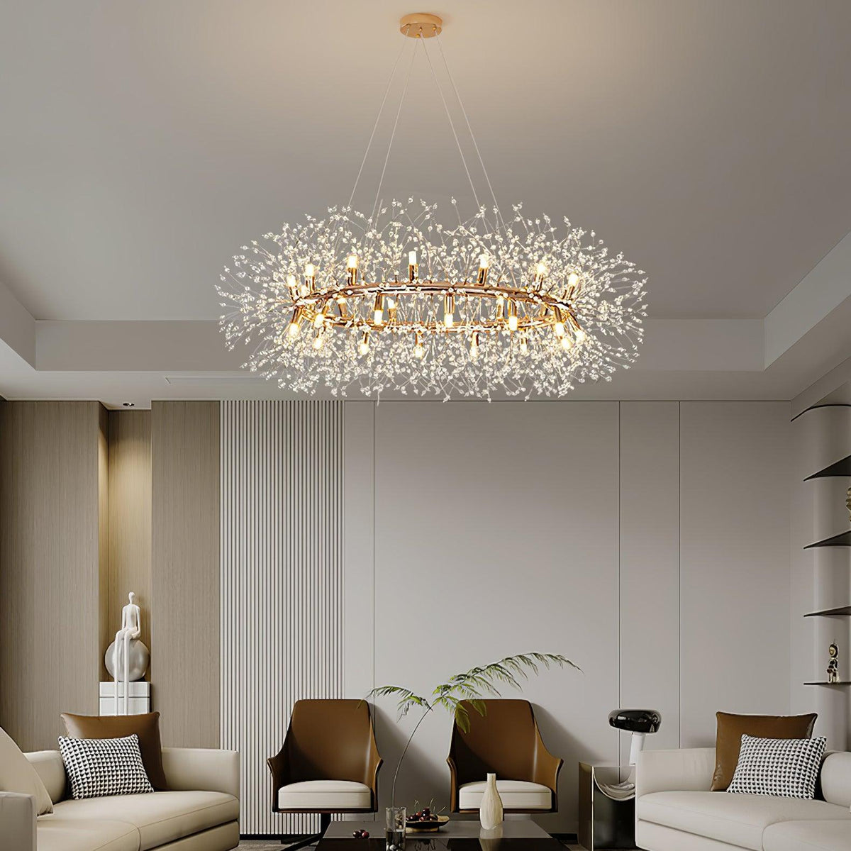 Dandelion Round Curated Mouth-Blown Frosted Glas warm illuminated room view
