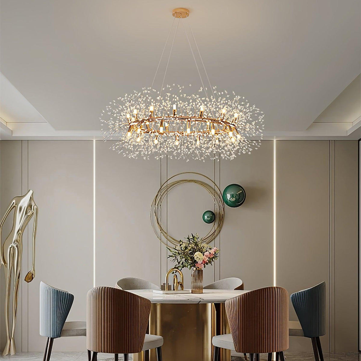 Dandelion Round Curated Mouth-Blown Frosted Glas installed in residential dining space