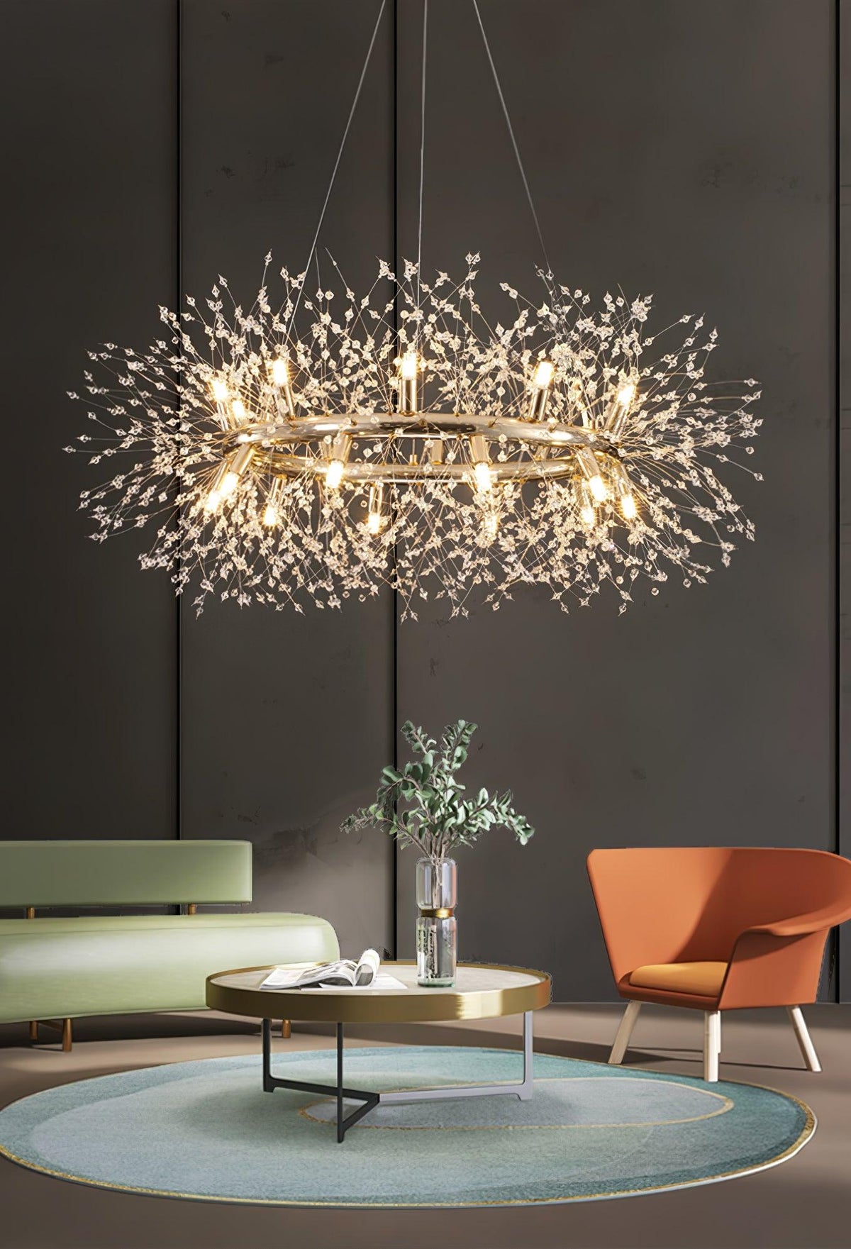 Dandelion Round Curated Mouth-Blown Frosted Glas – illuminated warm ambiance setting