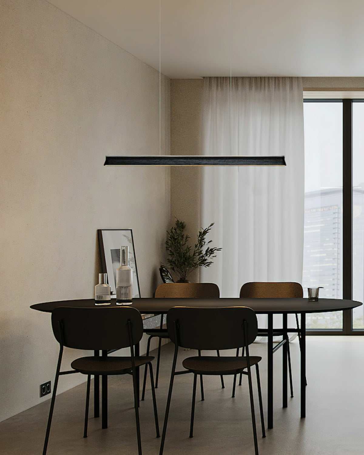 Danqiu Curated Iron & Glass Chandelier – unlit natural material contrast