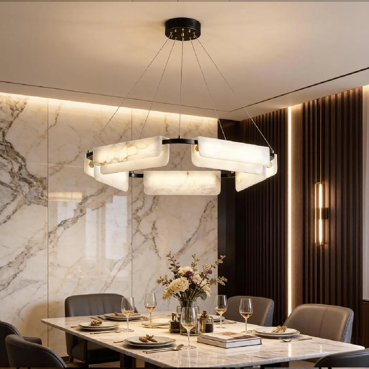 Spanish Alabaster Chandelier View 5 | Natural Spanish Alabaster Delia Chandelier | Wabi Sabi Lighting | JINSHE | JINSHE