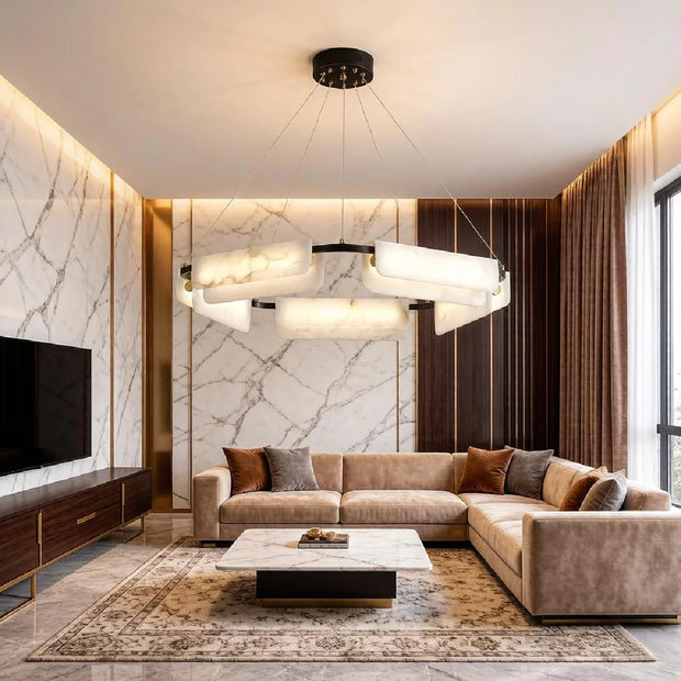 Natural Spanish Alabaster Delia Chandelier | Wabi Sabi Lighting | JINSHE
