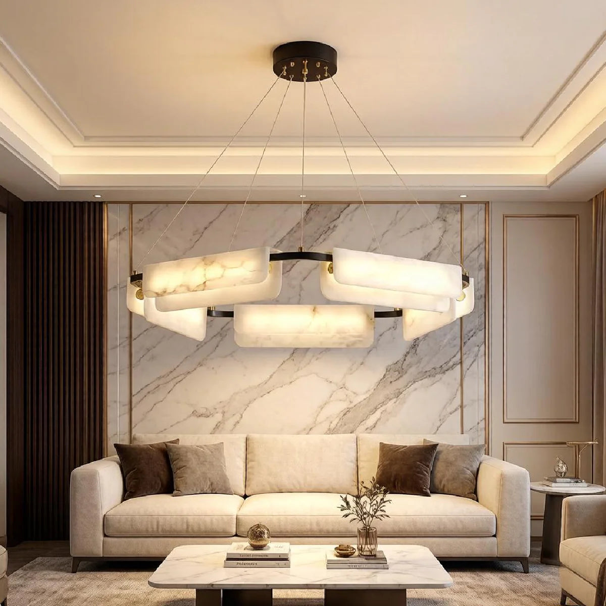 Spanish Alabaster Chandelier View 3 | Natural Spanish Alabaster Delia Chandelier | Wabi Sabi Lighting | JINSHE | JINSHE