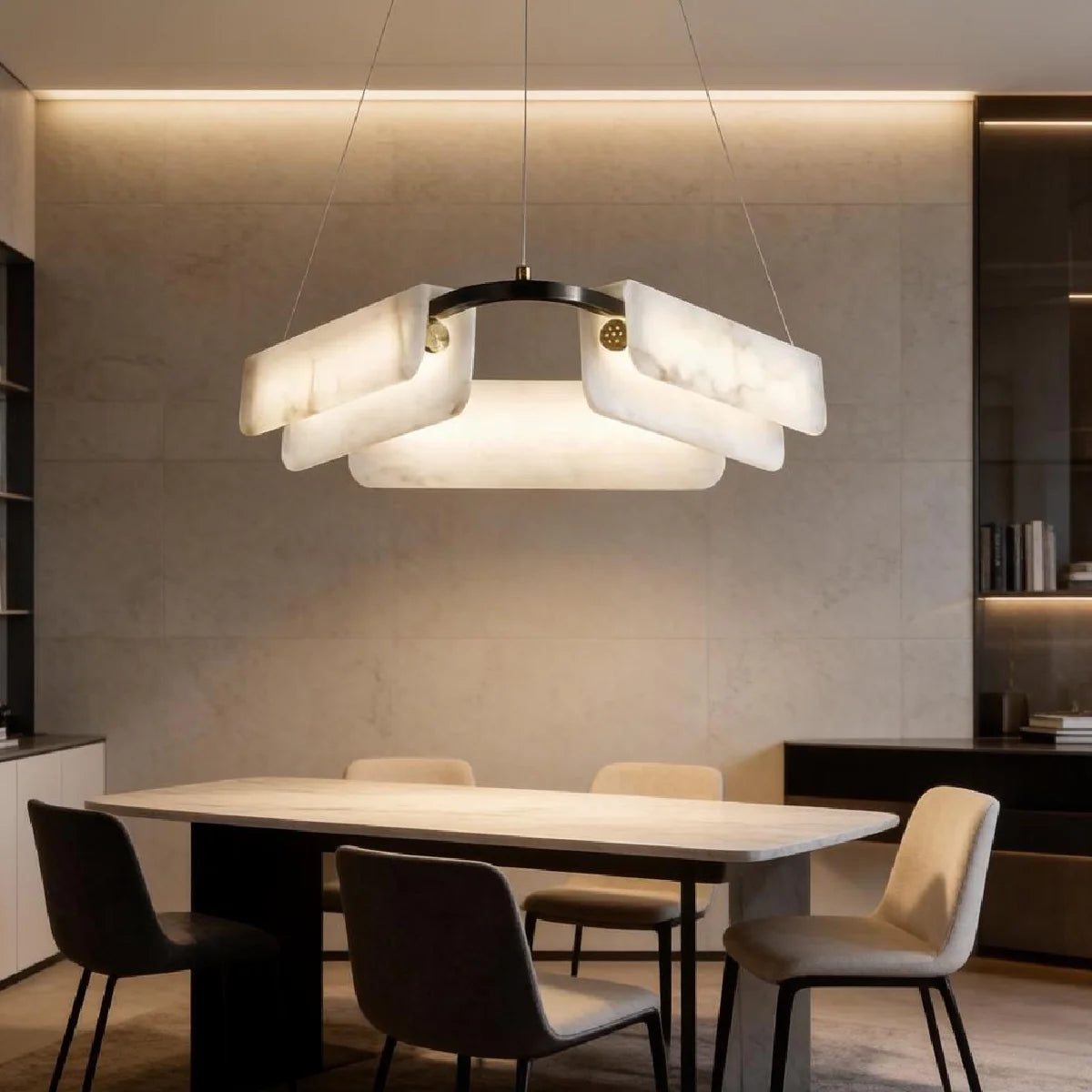 Spanish Alabaster Chandelier View 7 | Natural Spanish Alabaster Delia Chandelier | Wabi Sabi Lighting | JINSHE | JINSHE