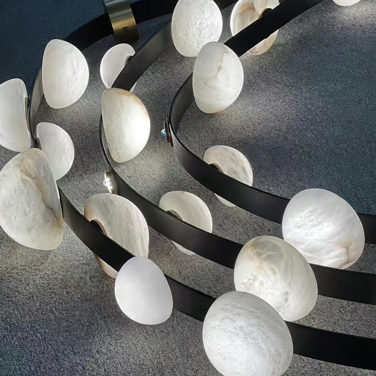 Dew Drops Alabaster Curated Alabaster Chandelier – structural canopy joint detail