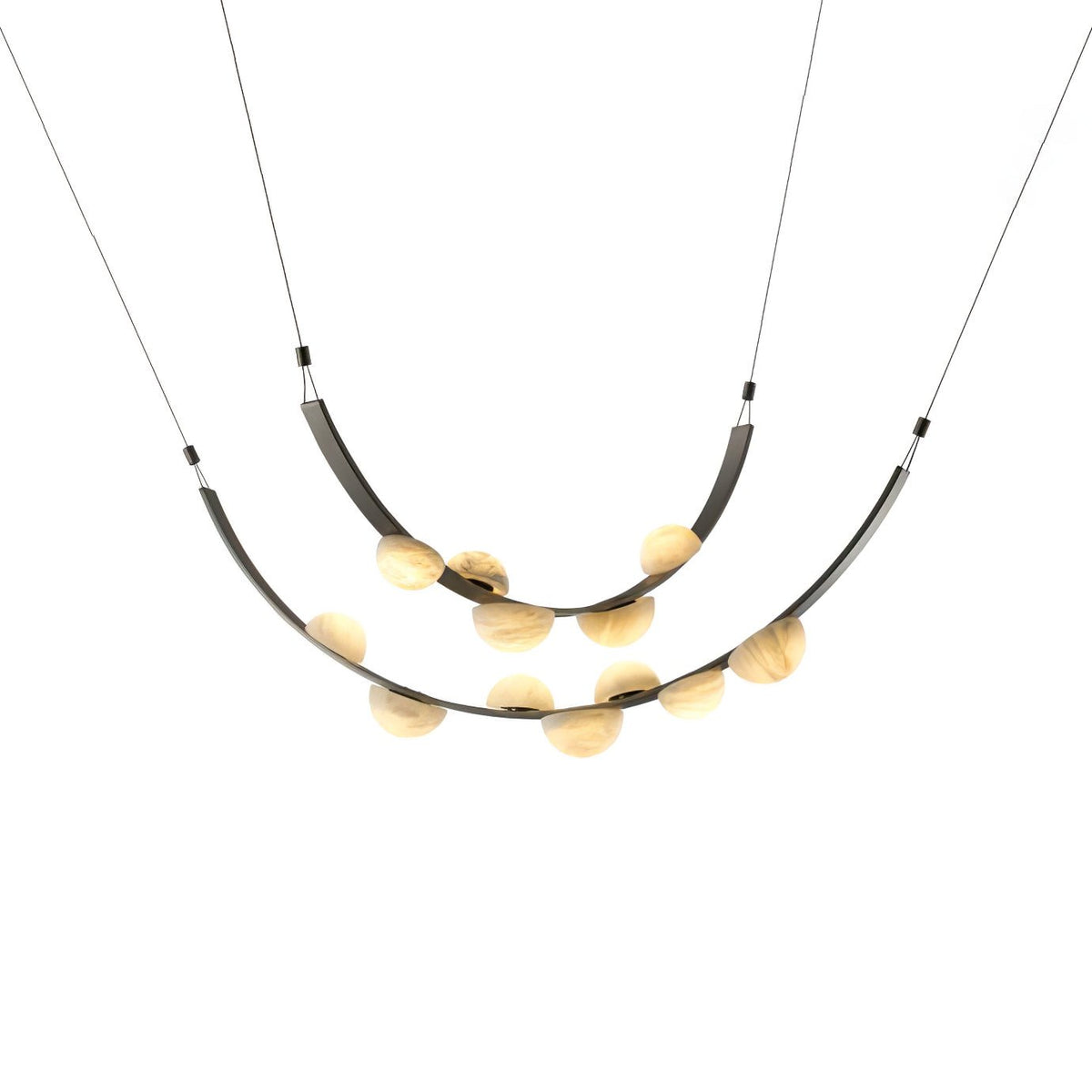 Dew Drops Alabaster Curated Alabaster Chandelier – illuminated warm ambiance setting #1