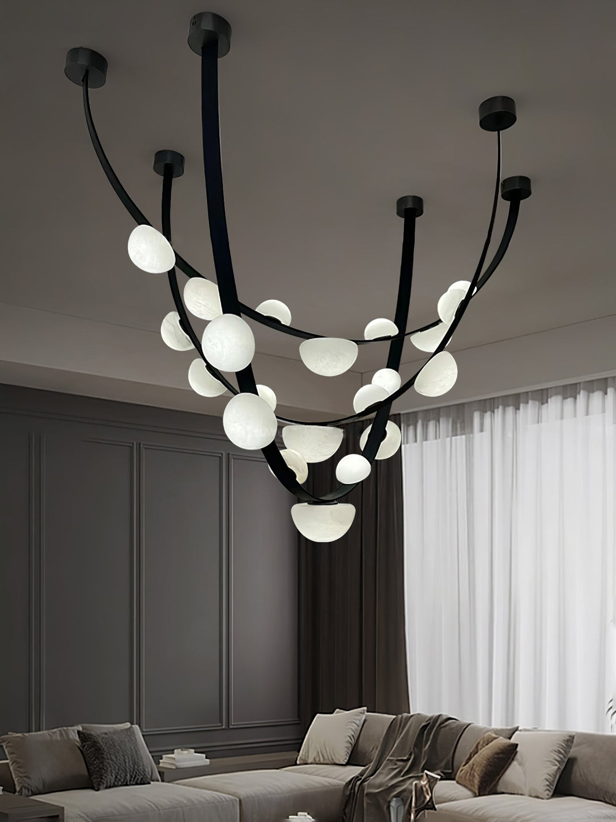 Dew Drops Alabaster Curated Alabaster Chandelier – spatial dining room perspective