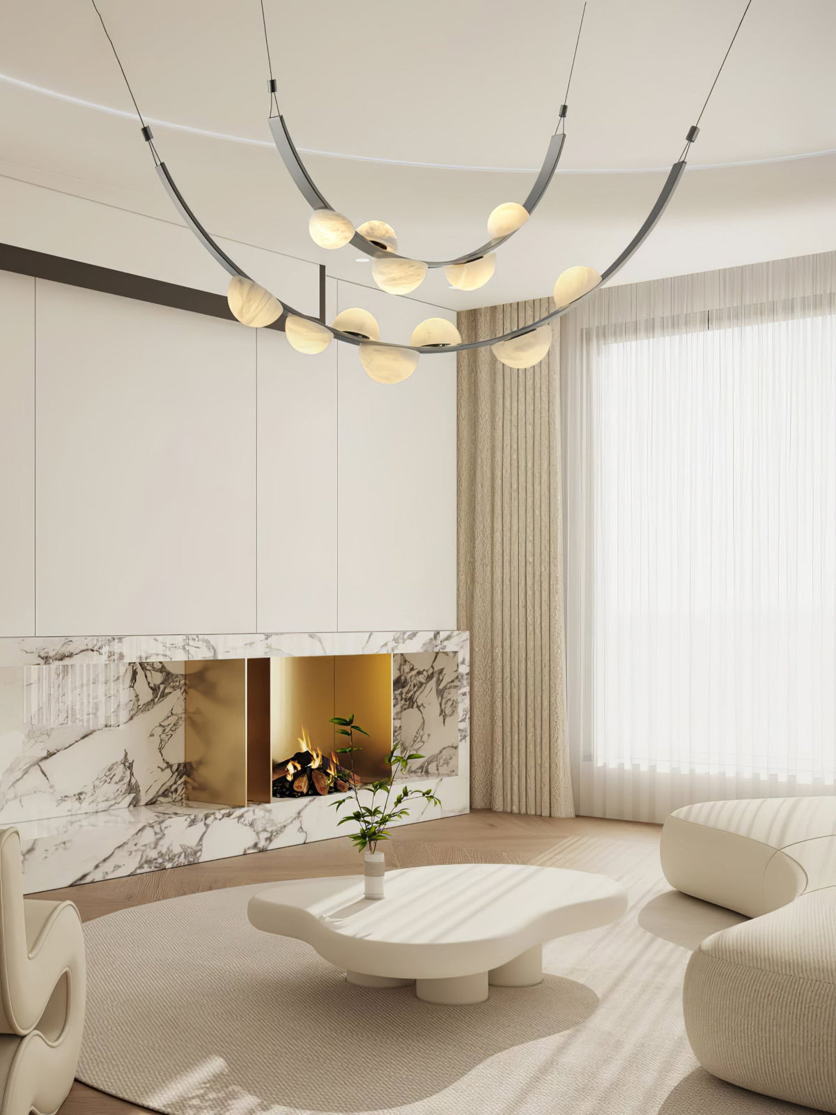 Dew Drops Alabaster Curated Alabaster Chandelier – full fixture elevation view