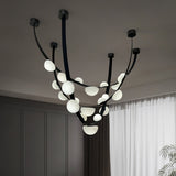 Dew Drops Alabaster Curated Alabaster Chandelier installed in residential dining space