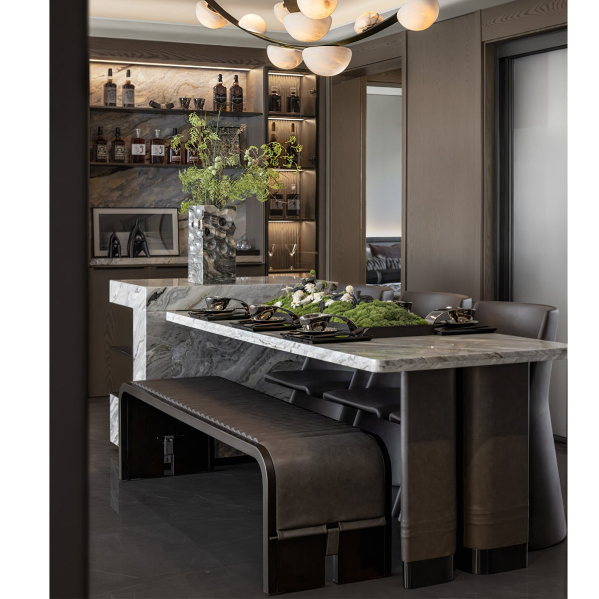 Dew Drops Alabaster Curated Alabaster Chandelier – architectural ceiling profile