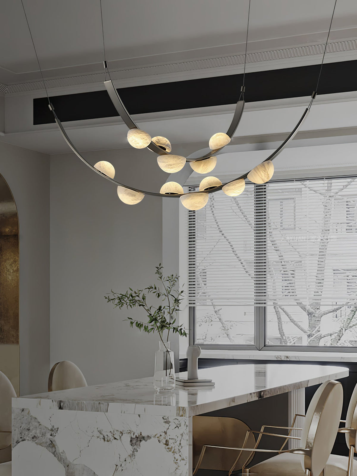 Dew Drops Alabaster Curated Alabaster Chandelier – dimensional scale reference