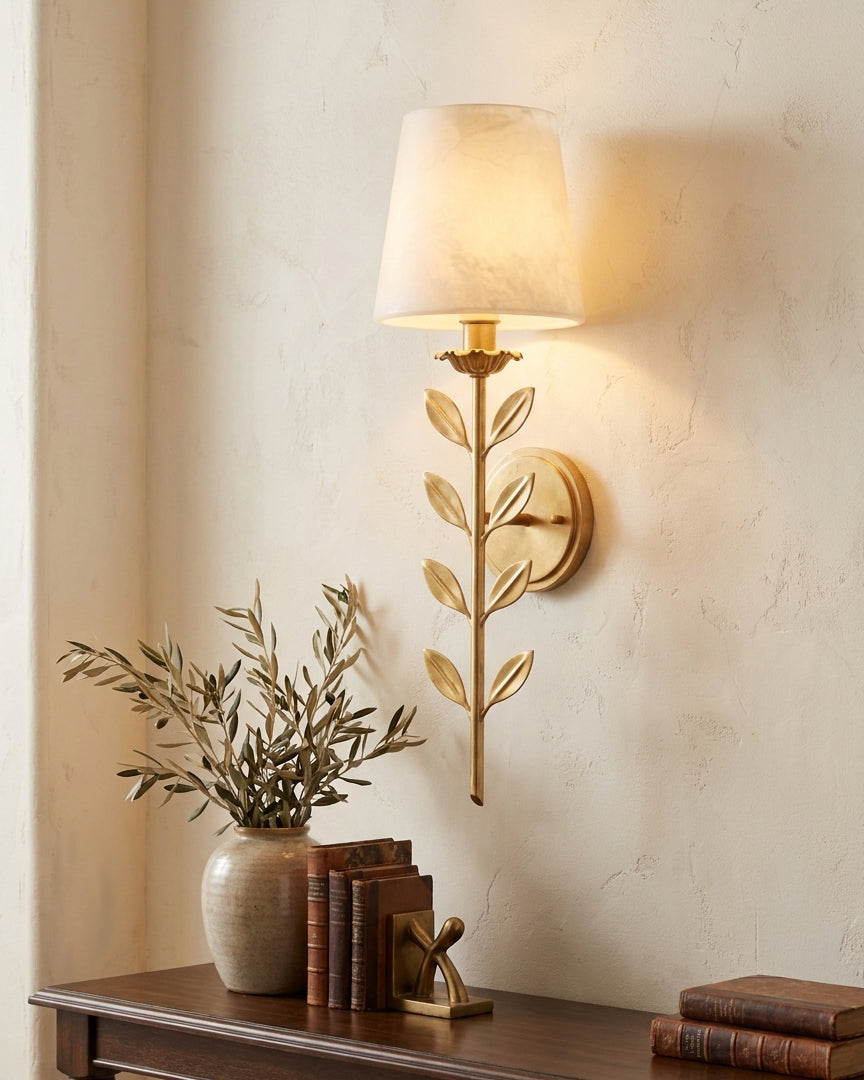 Aurevine Curated Alabaster Wall Sconce installed in residential dining space