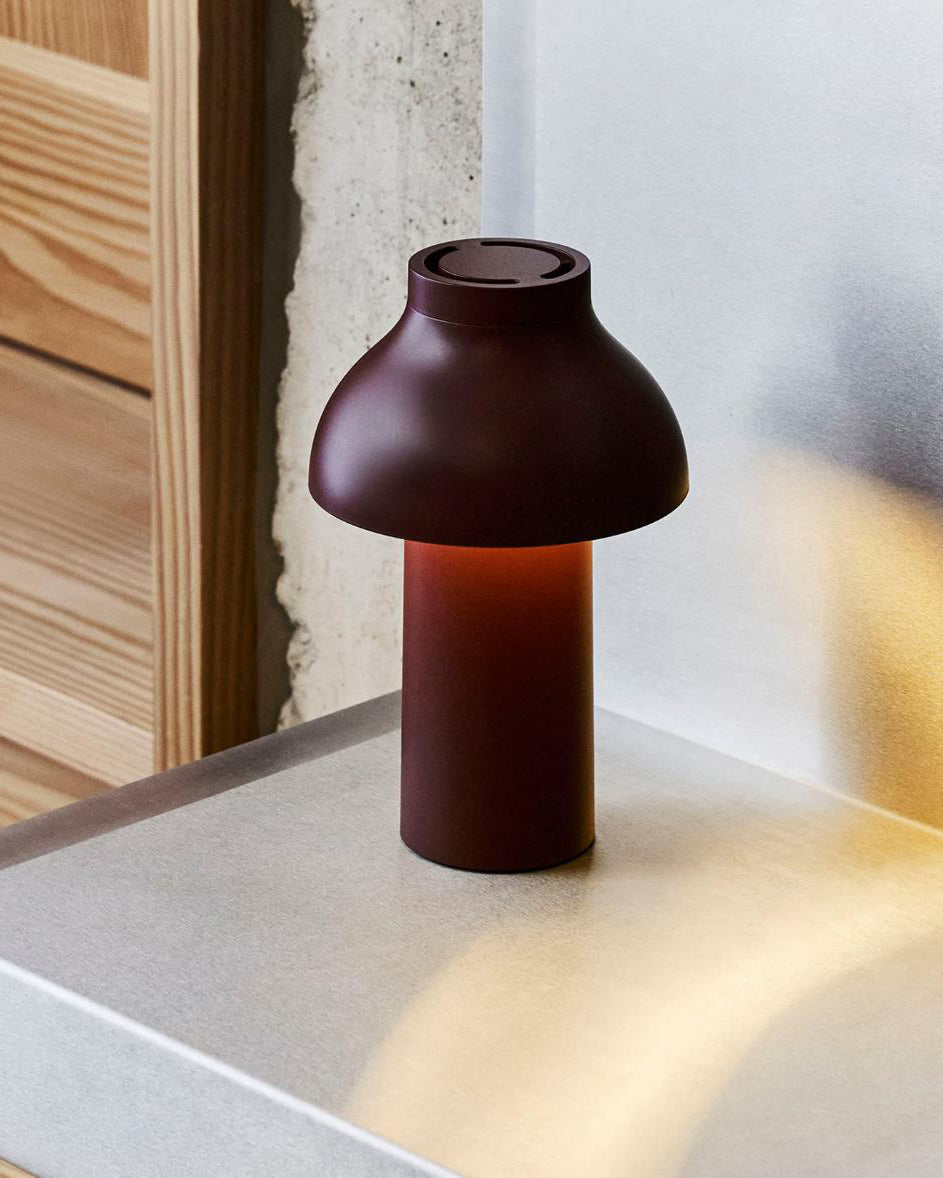Whitby Curated Iron & Glass Table Lamp warm illuminated room view