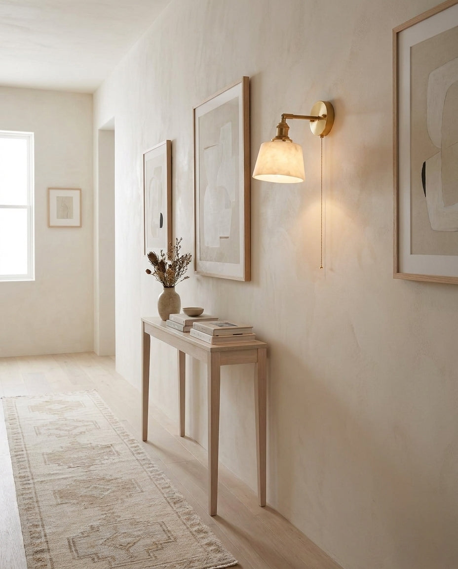Cavella Alabaster Curated Alabaster Wall Sconce – macro detail view