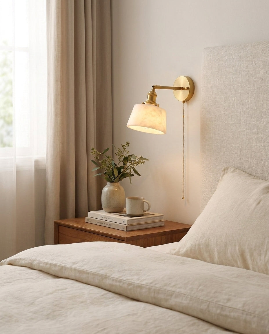 Cavella Alabaster Curated Alabaster Wall Sconce installed in residential dining space