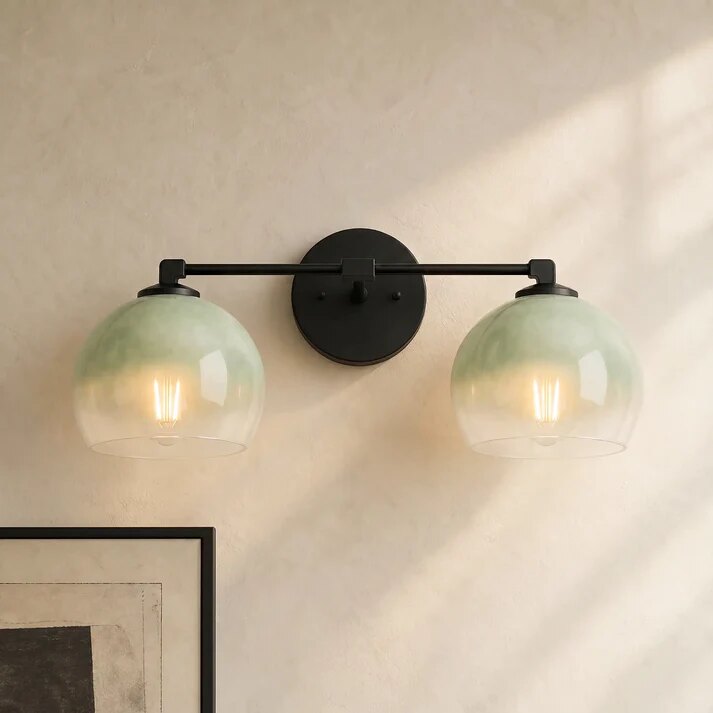 Celadyn Curated Mouth-Blown Frosted Glass Wall S – 2 Heads W 45cm x H 20cm  W 17.7 x H 7.8 finish configuration