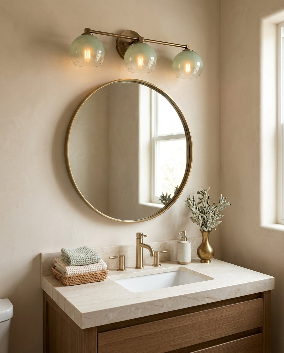 Celadyn Curated Mouth-Blown Frosted Glass Wall S – illuminated warm ambiance setting