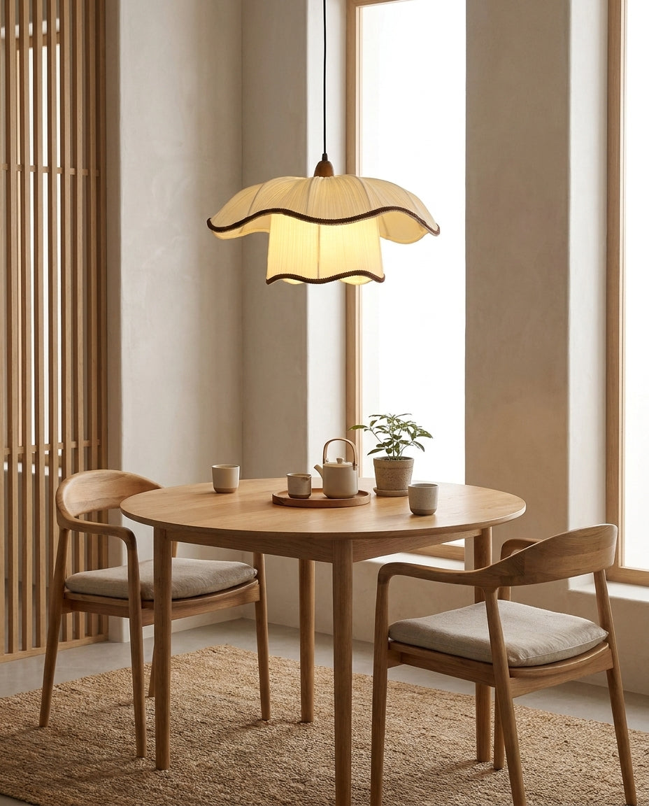 Celavine Curated Solid Hardwood Pendant Light warm illuminated room view