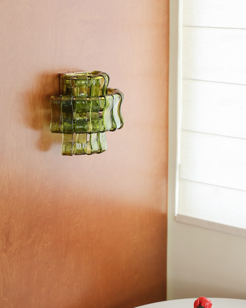 Cendrel Curated Amber Art Glass Wall Sconce – structural canopy joint detail