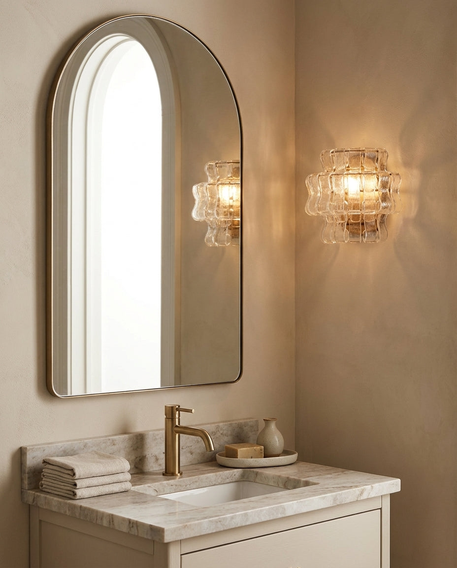 Cendrel Curated Amber Art Glass Wall Sconce – illuminated warm ambiance setting